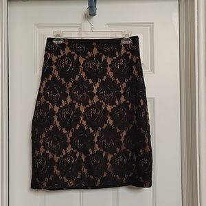 Talbots black lace & tan beaded skirt, size 14 petite